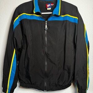 Vintage Tail Women's Bomber Jacket with Blue and Yellow Accents